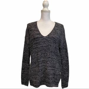 H&M Conscious Small V Neck Basic Knit Sweater Speckled Dark Academia Pullover